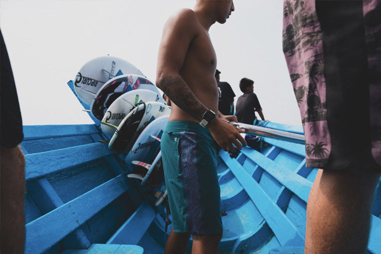 View inside a boat with surfboards